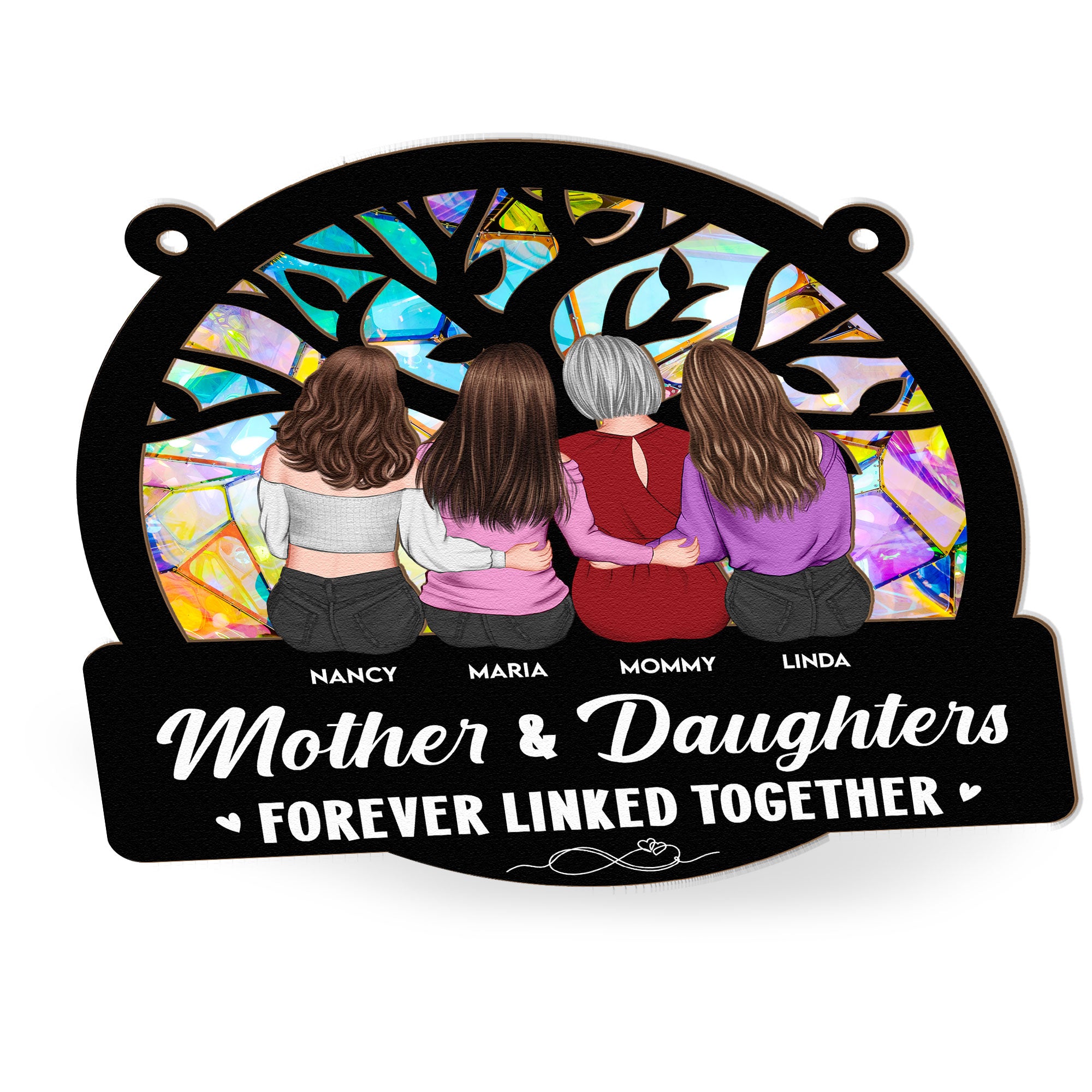 Mom And Her Children - Tree Life - Personalized Window Hanging Suncatcher Ornament