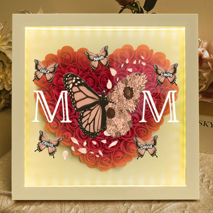Mom - Butterfly Version - Personalized Flower Shadow Box With LED Light