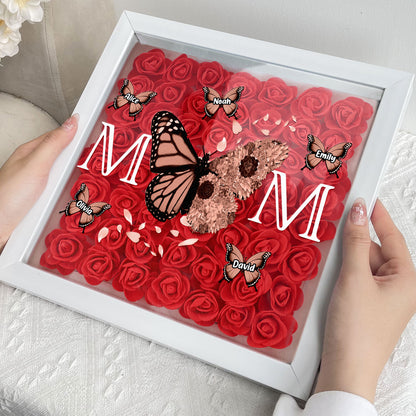 Mom - Butterfly Version - Personalized Flower Shadow Box With LED Light