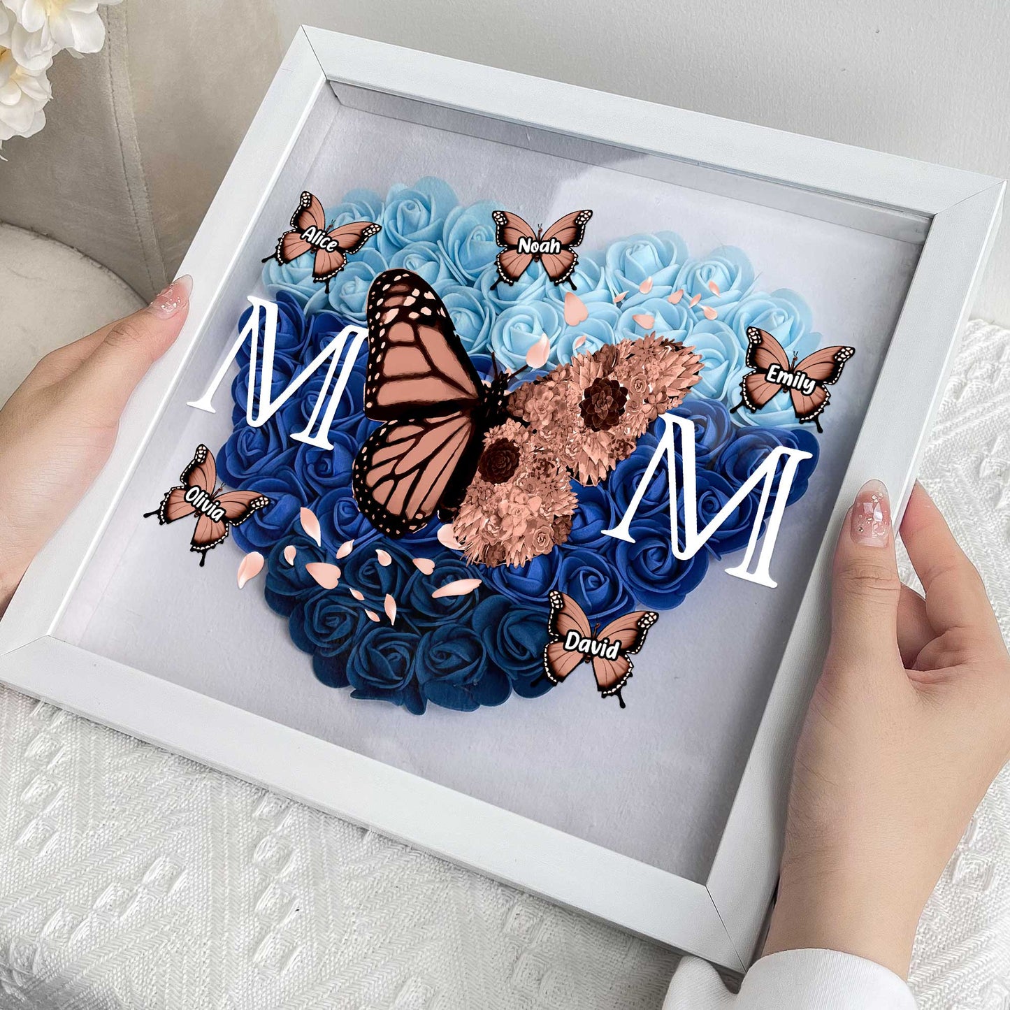 Mom - Butterfly Version - Personalized Flower Shadow Box