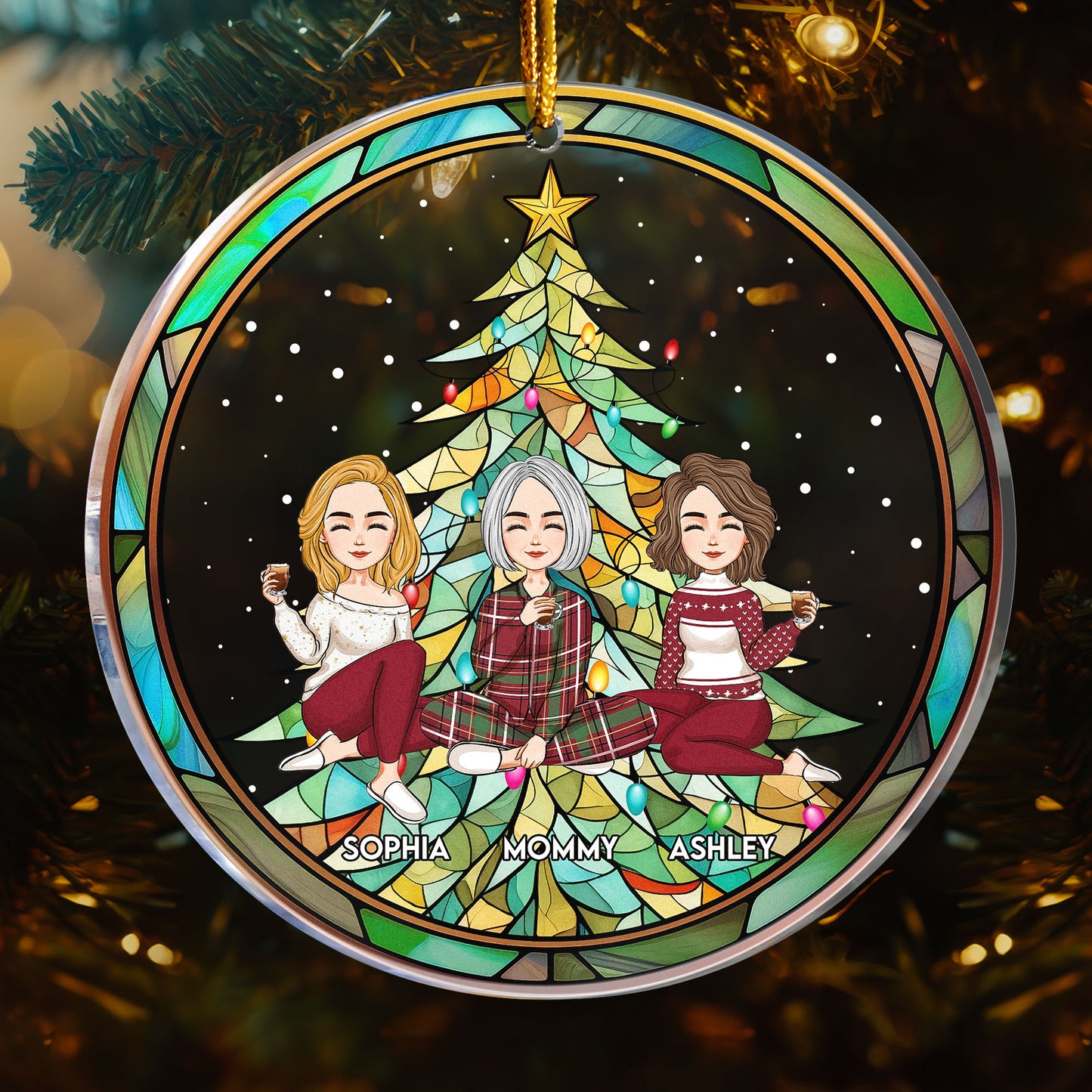 Mom/Daughter/Family Together By Christmas Tree - Personalized Acrylic Ornament