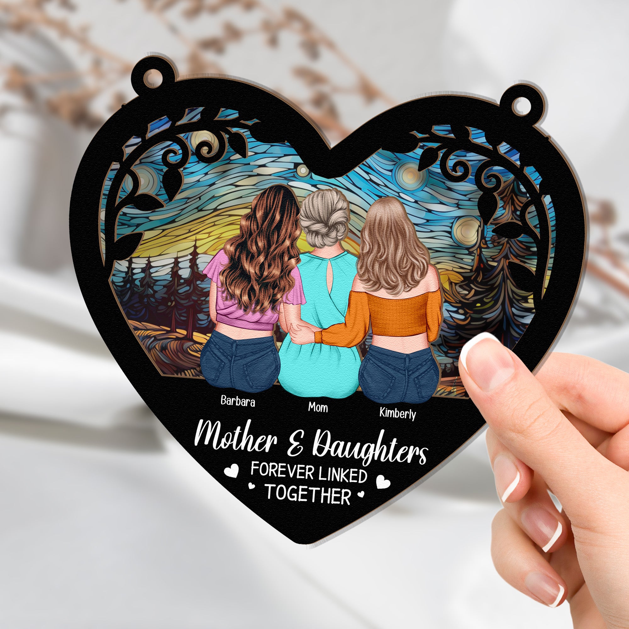 Mom Forever Linked Together - Personalized Window Hanging Suncatcher Ornament