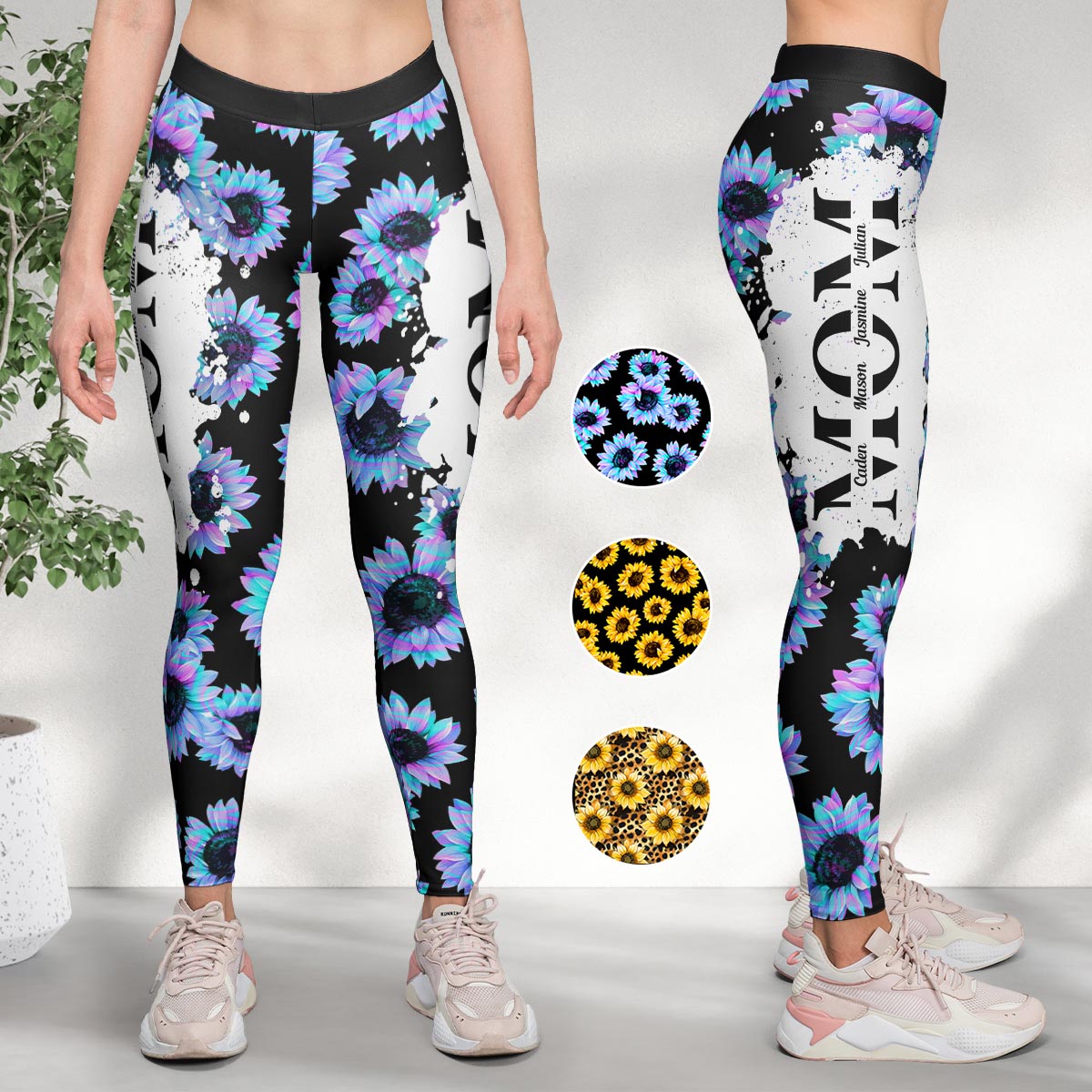 Mom Kids Name Floral - Personalized Legging