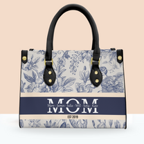 Mom Mama Grandma Gigi Nana Custom Kids Names Floral - Personalized Leather Bag