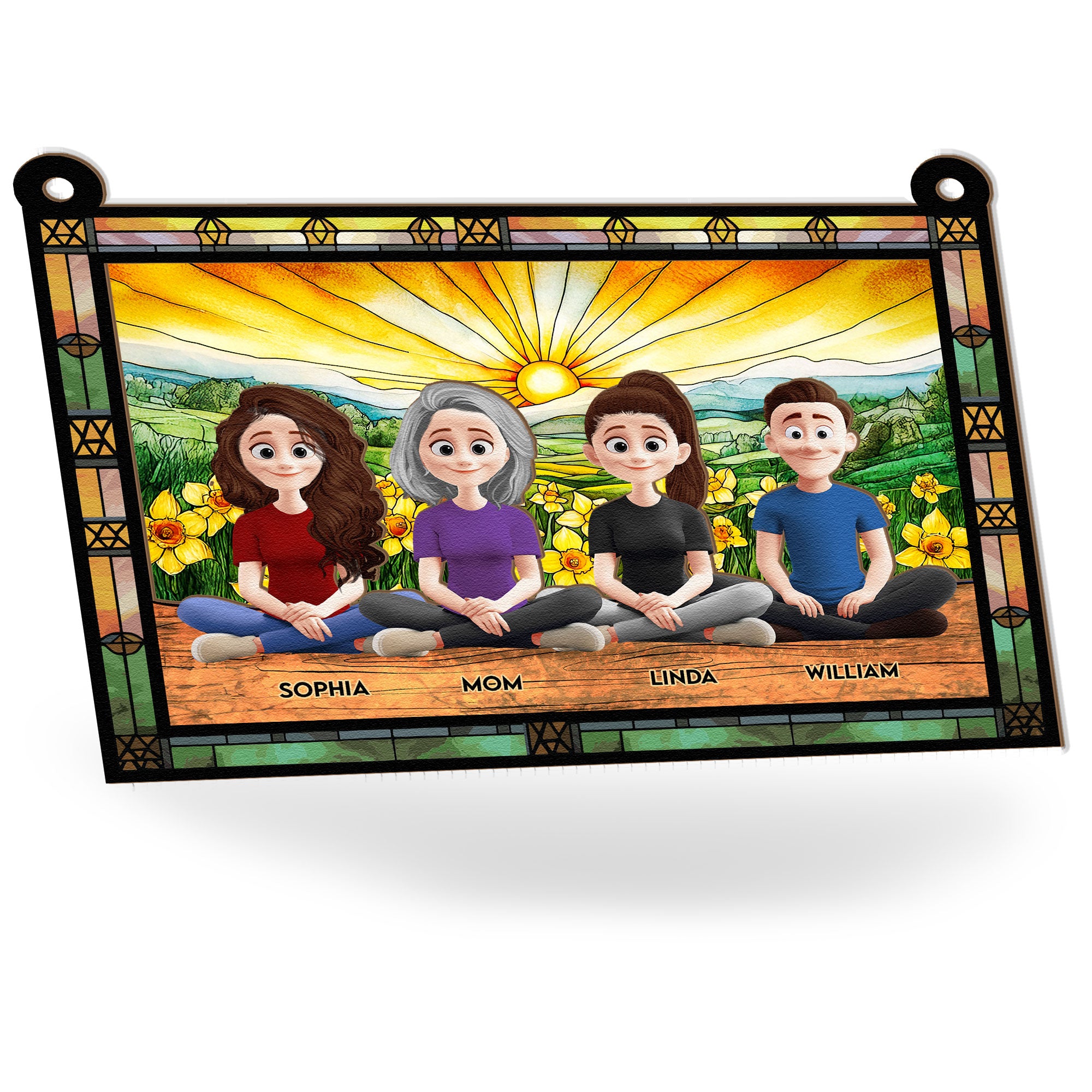 Mom Sitting With Children - Personalized Window Hanging Suncatcher Ornament