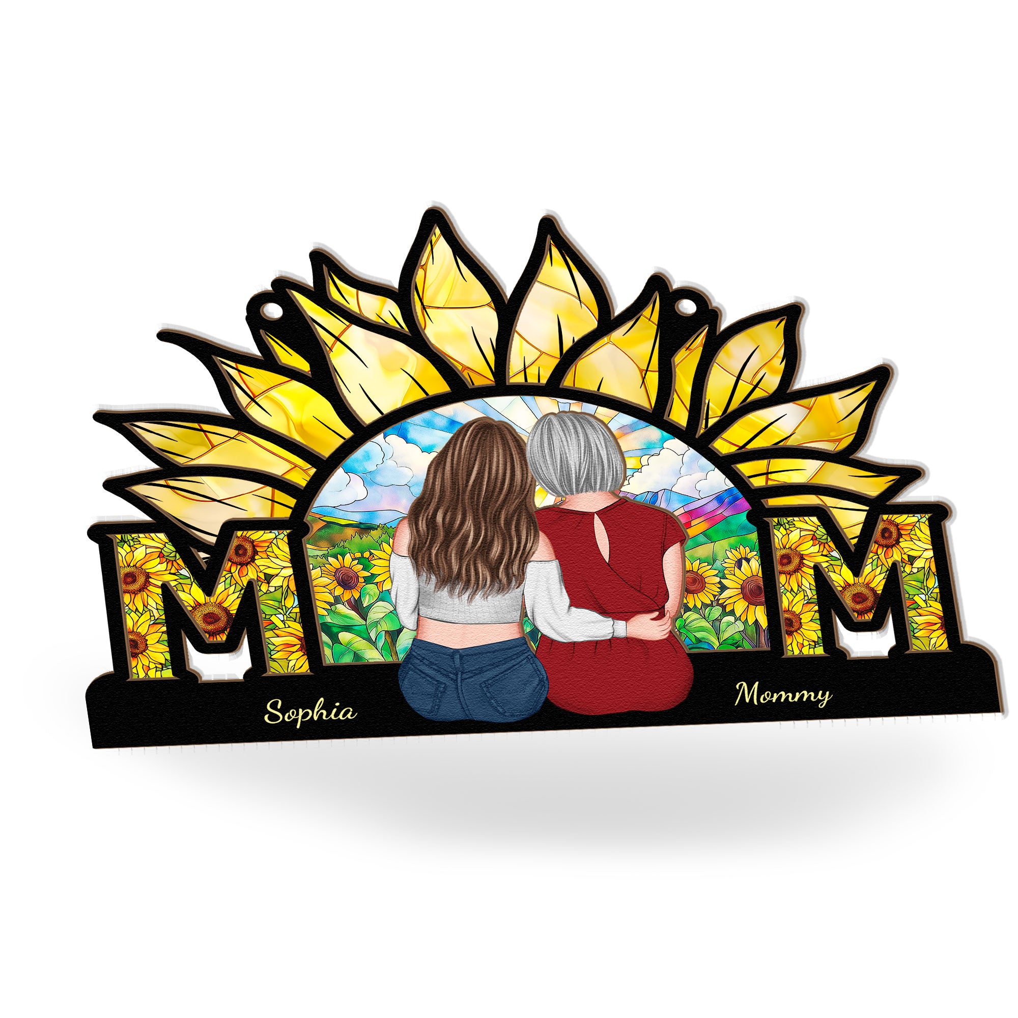 Mom - Sunflower Version - Personalized Window Hanging Suncatcher Ornament
