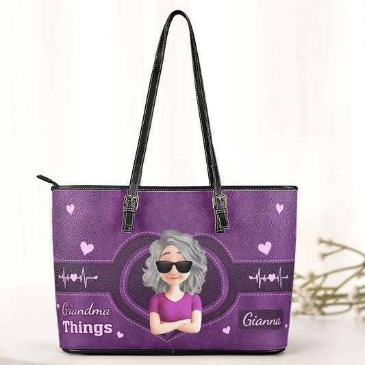 Mom Things Grandma Things - Personalized Leather Tote Bag