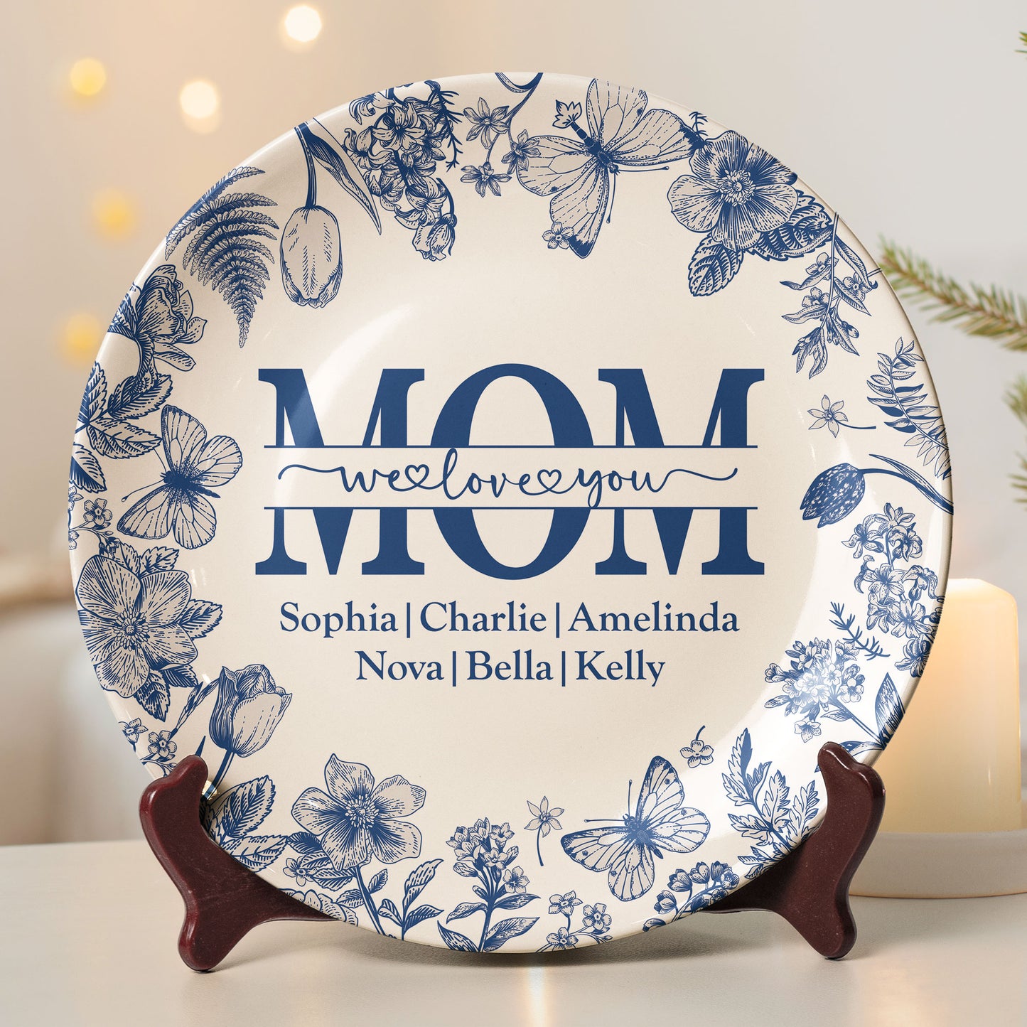 Mom We Love You Floral Style - Personalized Ceramic Plate