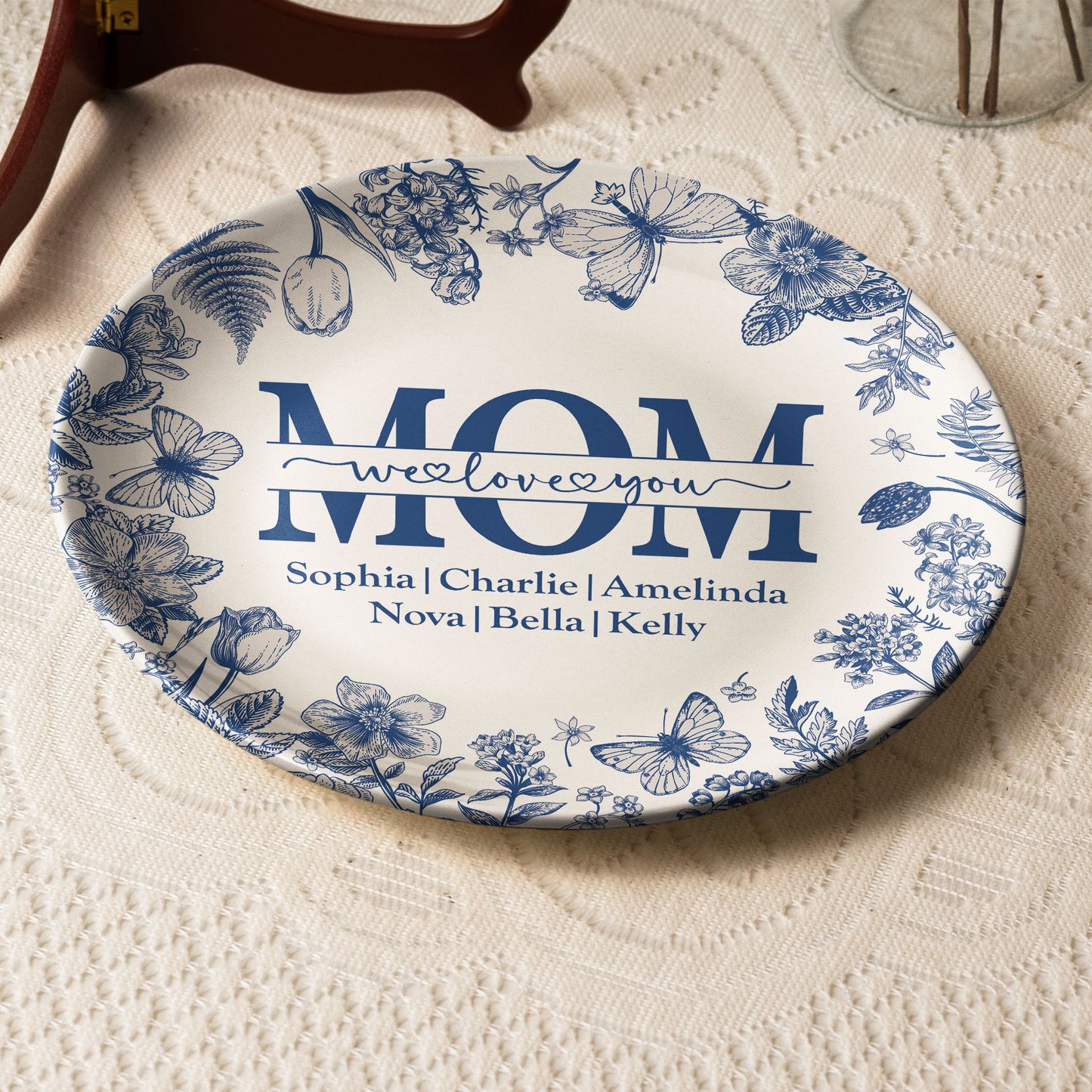 Mom We Love You Floral Style - Personalized Ceramic Plate