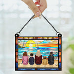 Mom & Children Sitting On The Beach - Personalized Window Hanging Suncatcher Ornament