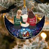 Mom & Children Sitting On The Moon - Christmas Time - Personalized Acrylic Ornament