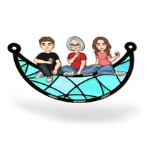 Mom & Children Sitting On The Moon - Personalized Window Hanging Suncatcher Ornament