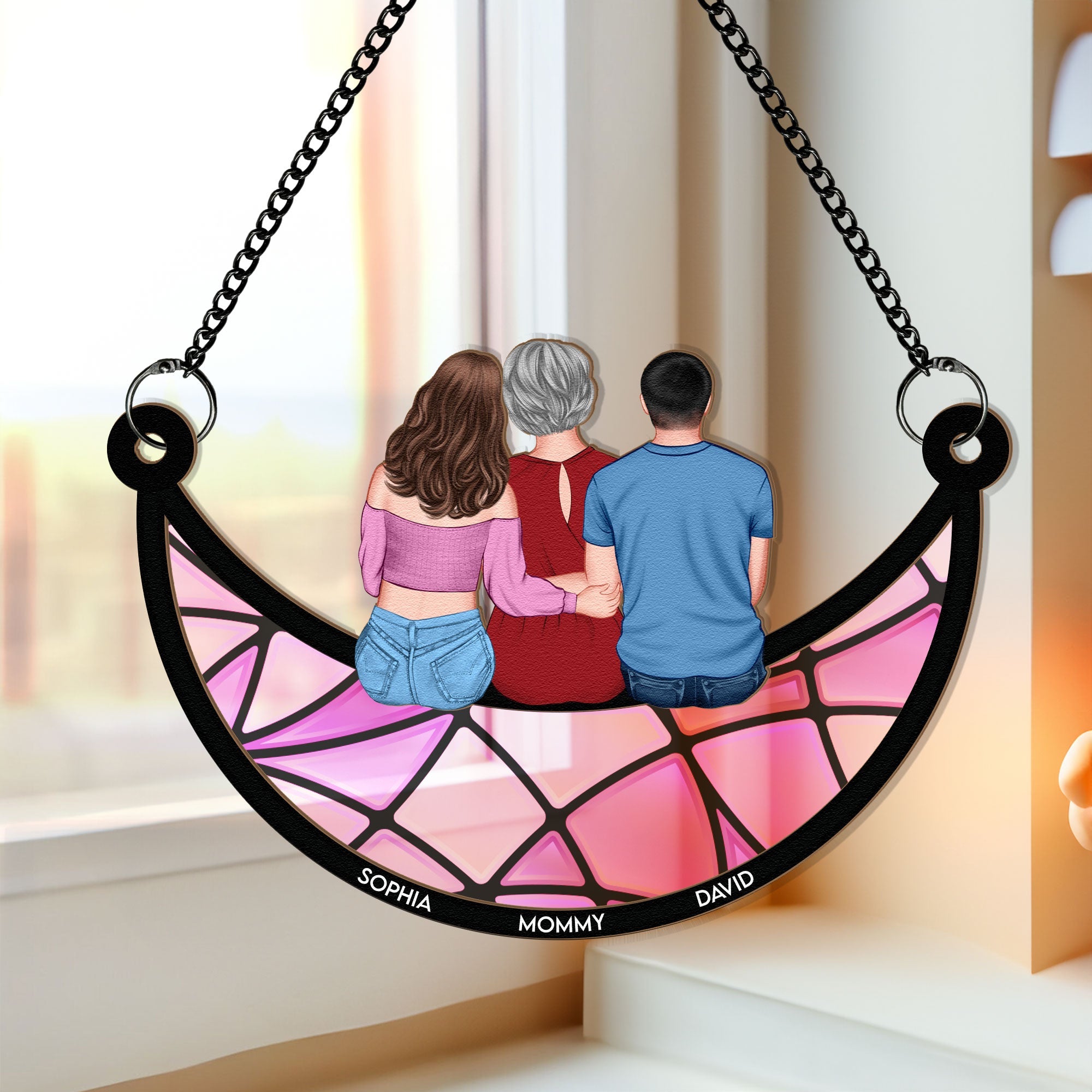 Mom & Children (Up To 10 People) - Personalized Window Hanging Suncatcher Ornament - Gift For Mom