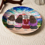 Mom & Daughters Sitting Together - Personalized Ceramic Plate