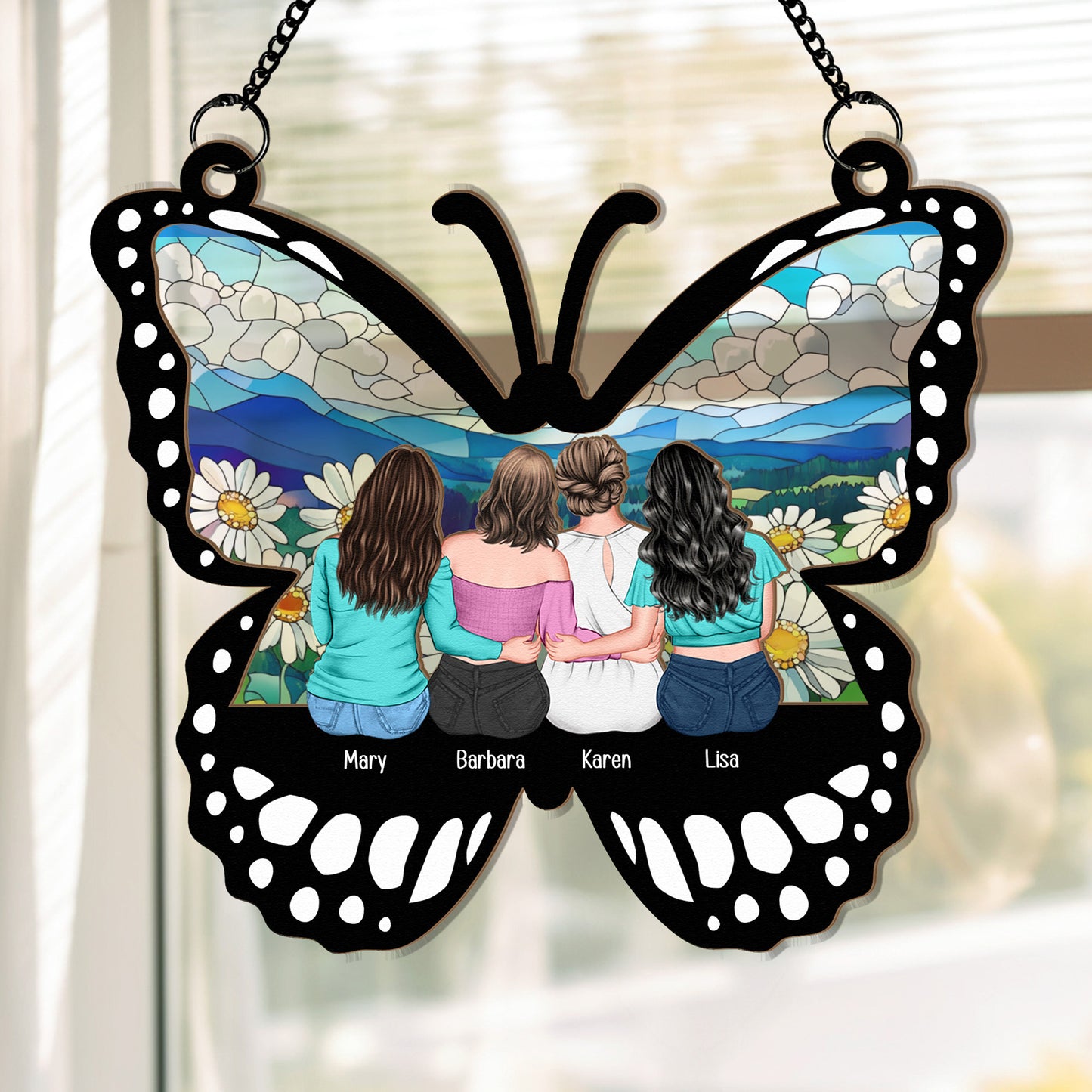 Mom & Daughters, Sons - Besties, Sister - Butterfly - Personalized Window Hanging Suncatcher Ornament