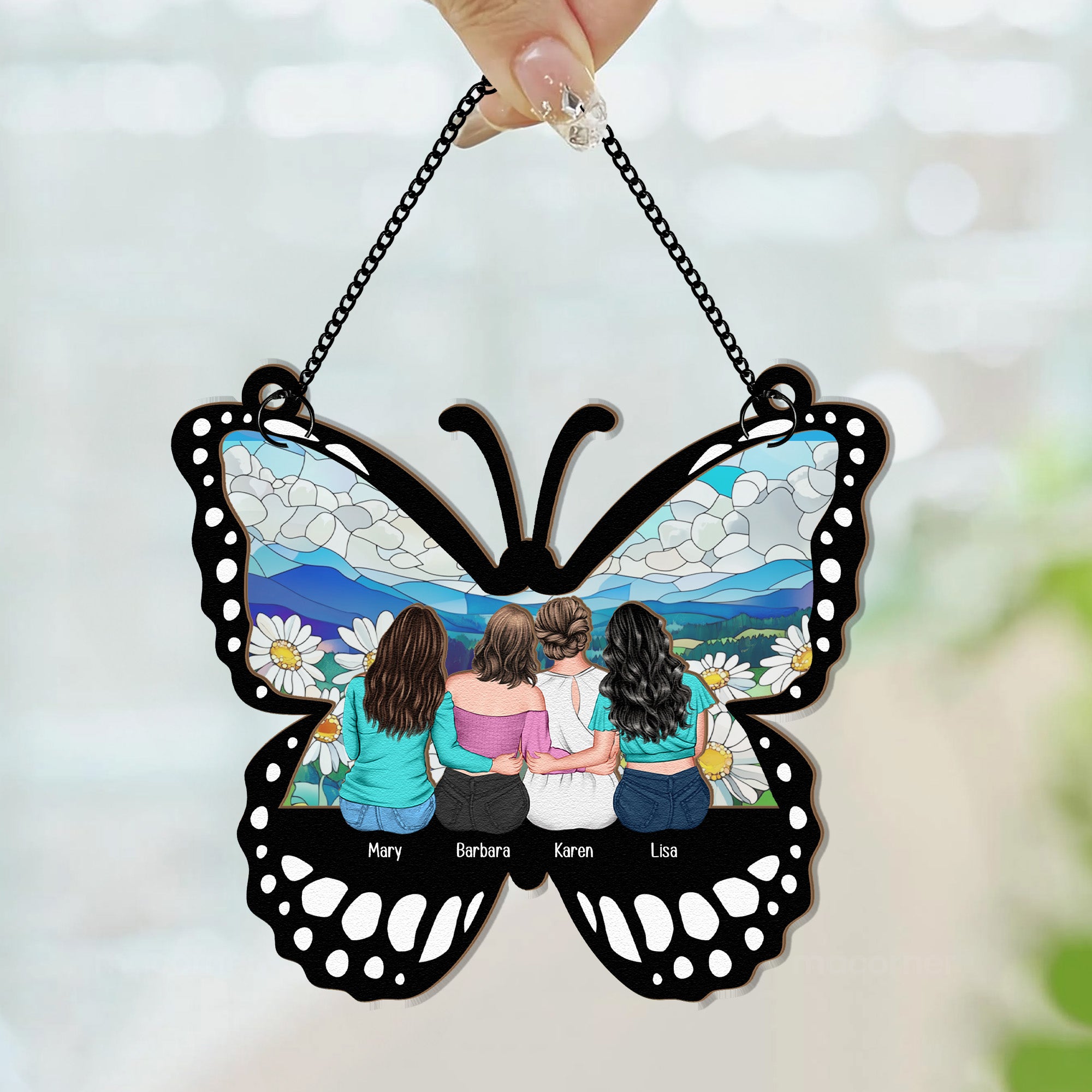 Mom & Daughters, Sons - Besties, Sister - Butterfly - Personalized Window Hanging Suncatcher Ornament