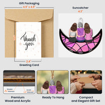 Mom, Children Sitting On The Moon - Personalized Suncatcher With Card