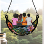 Mom, Children Sitting On The Moon - Personalized Window Hanging Suncatcher Ornament - Gift For Mom