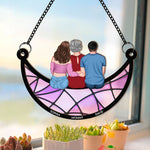 Mom, Children Sitting On The Moon - Personalized Window Hanging Suncatcher Ornament - Gift For Mom