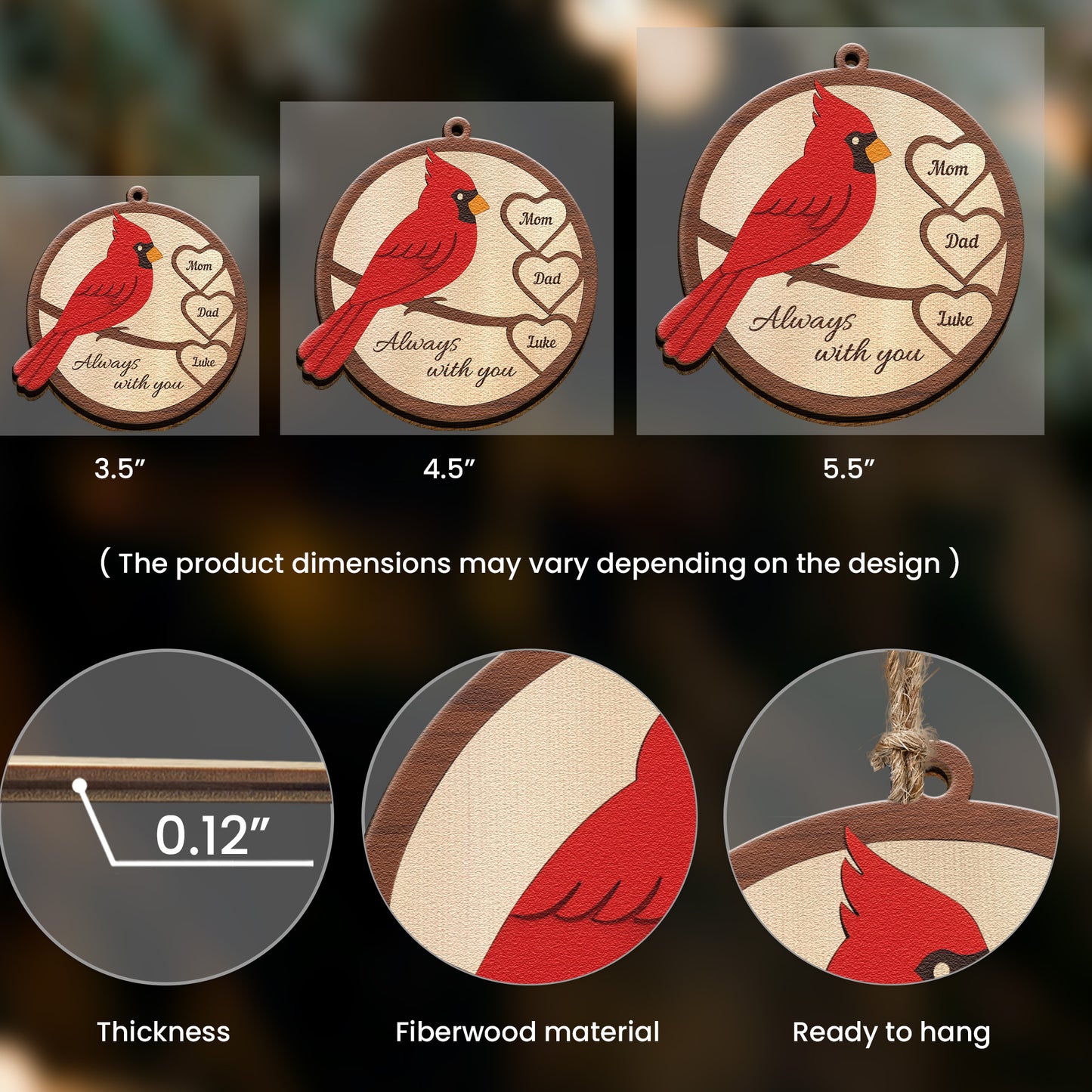 Mom, Dad Always With You, Cardinal Memorial - Personalized Wooden Ornament