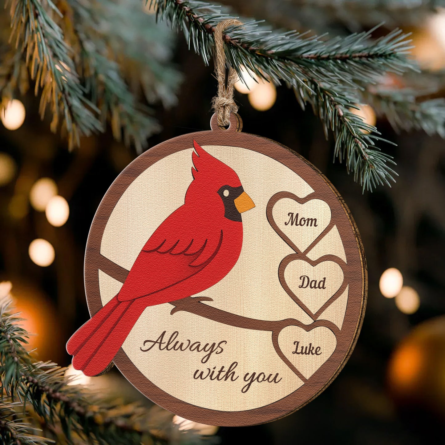 Mom, Dad Always With You, Cardinal Memorial - Personalized Wooden Ornament