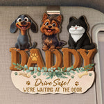 Mom, Dad Drive Safe! We’re Waiting At The Door - Personalized Wooden Car Visor Clip