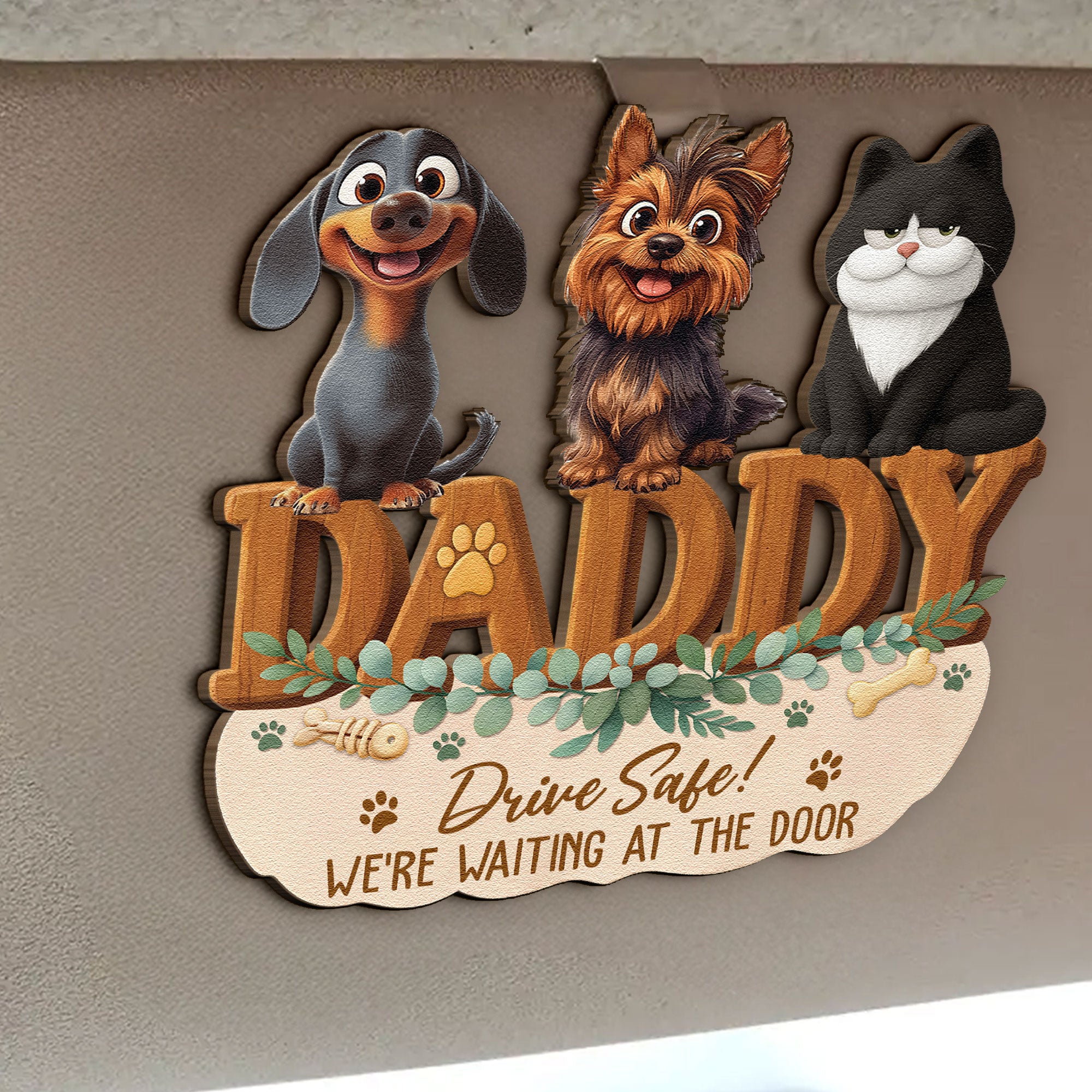 Mom, Dad Drive Safe! We’re Waiting At The Door - Personalized Wooden Car Visor Clip