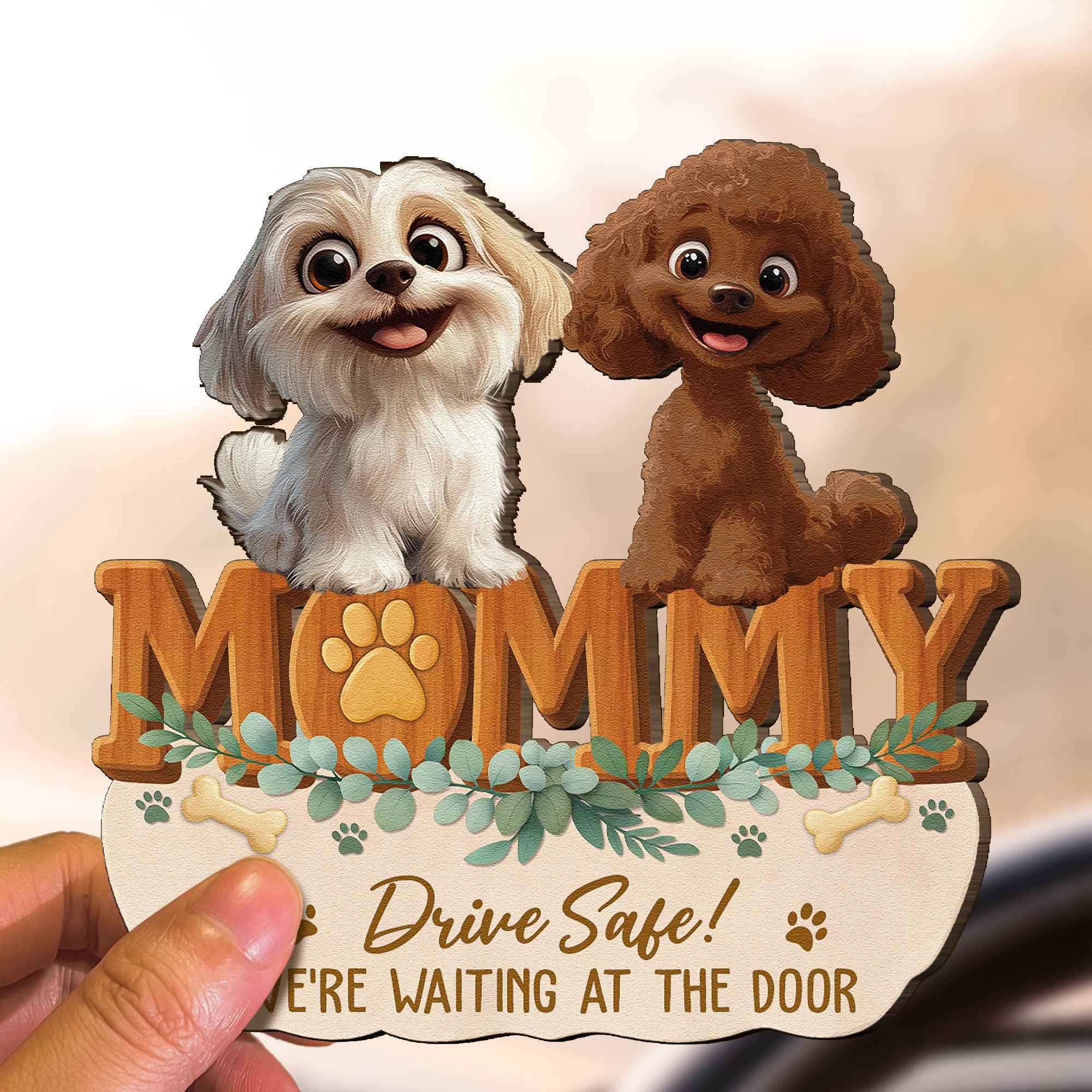 Mom, Dad Drive Safe! We’re Waiting At The Door - Personalized Wooden Car Visor Clip