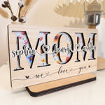 Mom, Grandma, Gigi Floral Sign With Kids' Names - Personalized Wooden Plaque