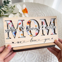 Mom, Grandma, Gigi Floral Sign With Kids' Names - Personalized Wooden Plaque