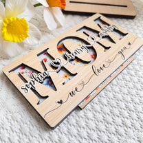 Mom, Grandma, Gigi Floral Sign With Kids' Names - Personalized Wooden Plaque