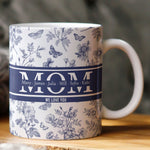 Mom, Mama, Grandma, Mimi With Kids' Names - Blue Toile De Jouy - Personalized Mug