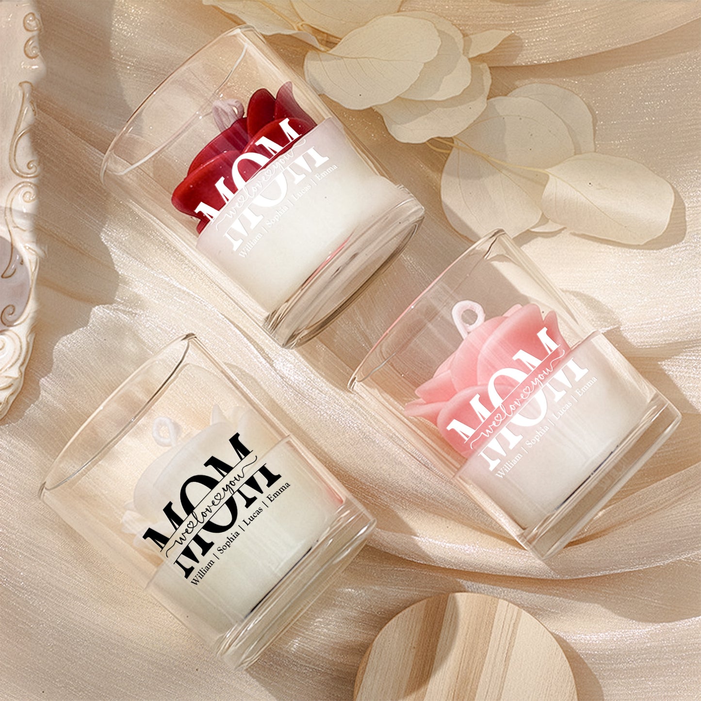 Mom, Mama, Mum We Love You - Personalized Floral Soy Wax Candle