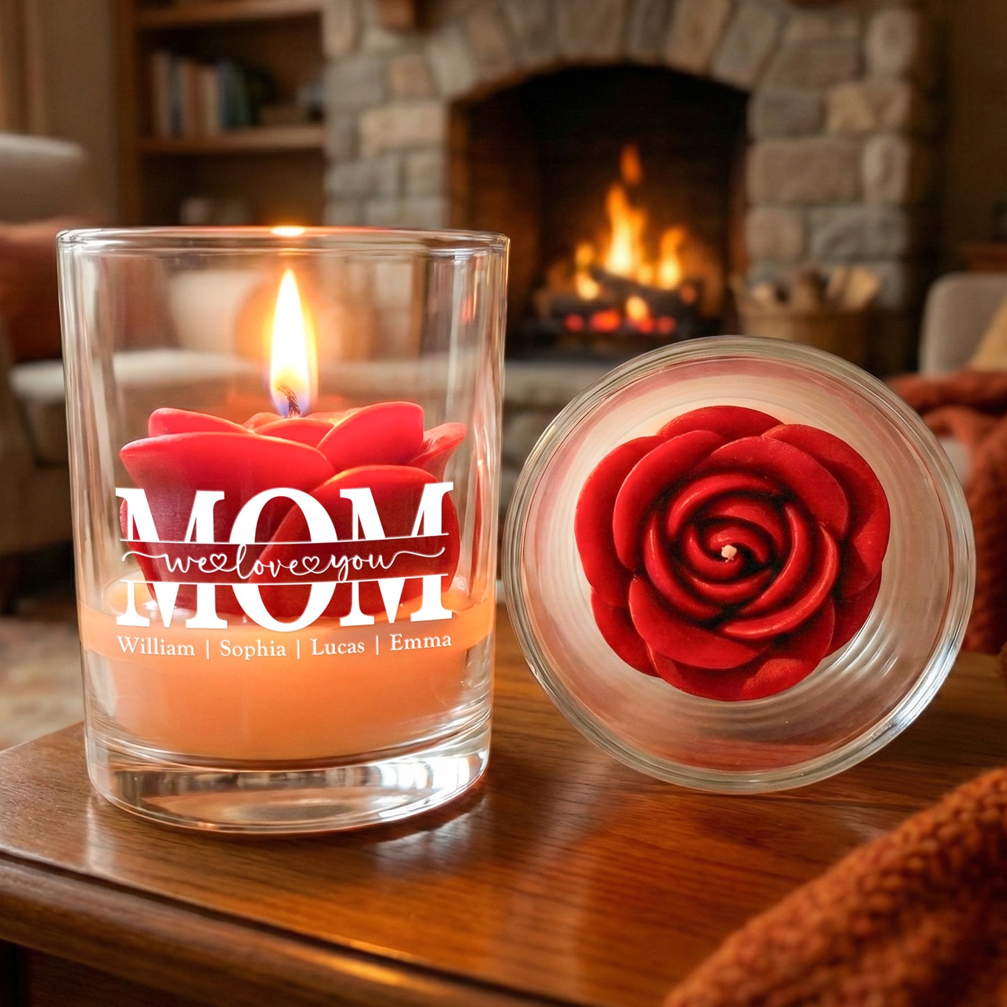 Mom, Mama, Mum We Love You - Personalized Floral Soy Wax Candle