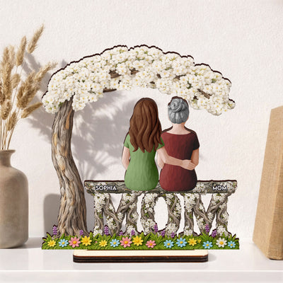 Mom And Children Sitting Together - Personalized Wooden Plaque