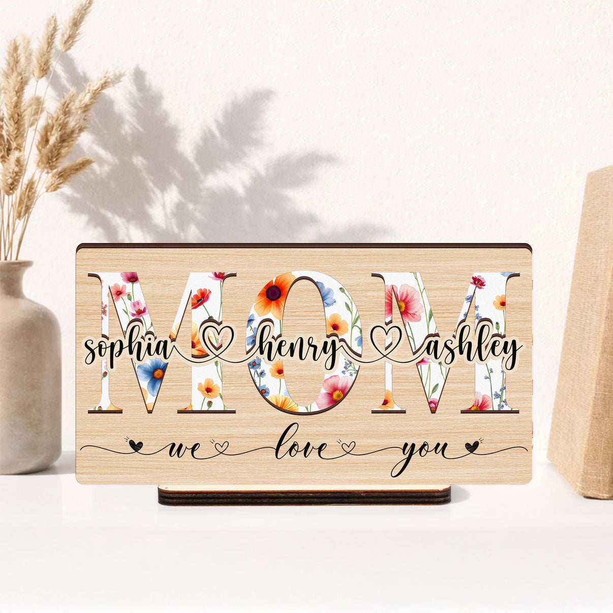 Mom, Grandma, Gigi Floral Sign With Kids' Names - Personalized Wooden ...