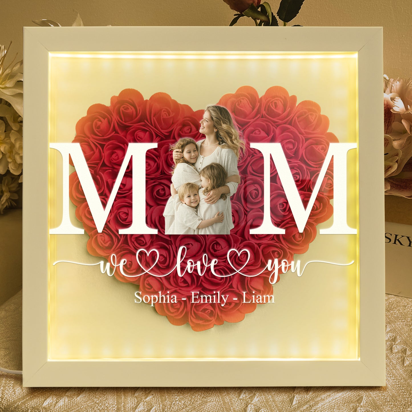 Mom,-Mum,-Mam-Mother's-Day-Gift,-Happy-1st-Mother'S-Day-Personalized-Photo-Flower-Shadow-Box-With-LED-Light-0