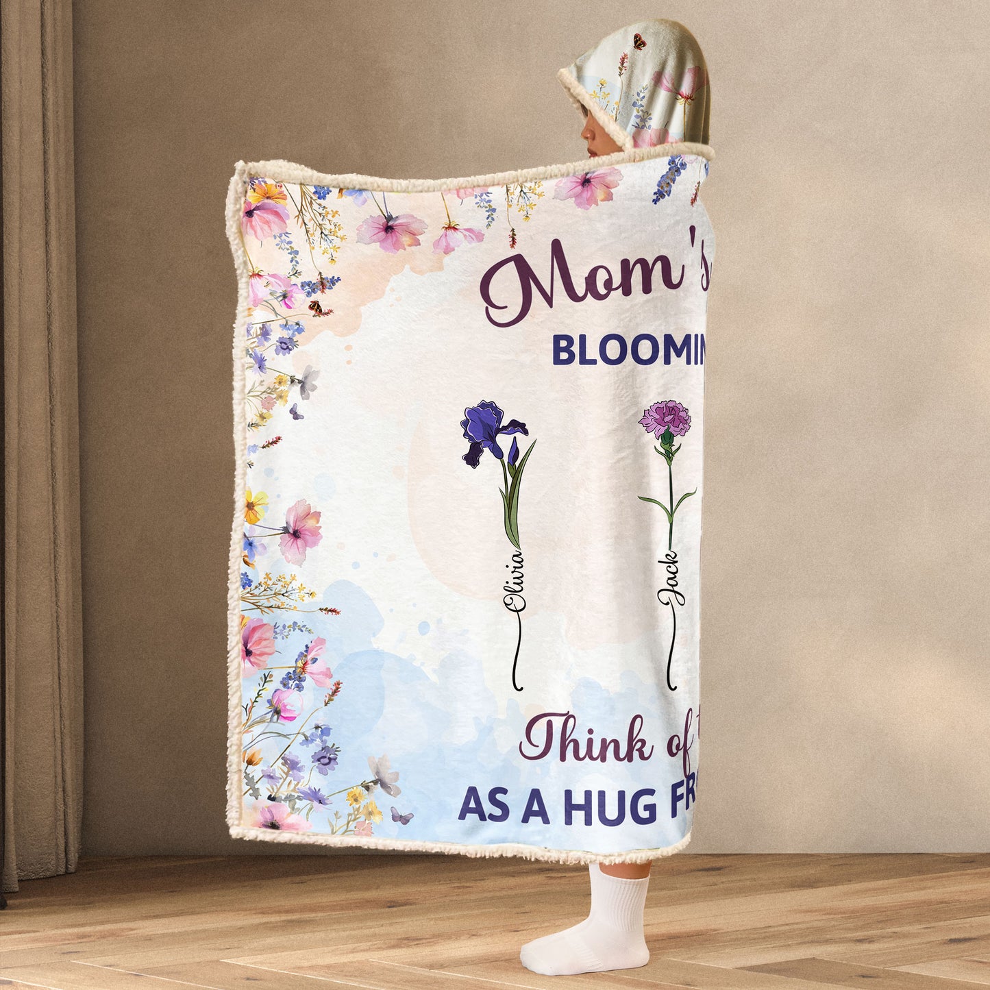 Mom's Garden Blooming In Love - Personalized Wearable Hooded Blanket