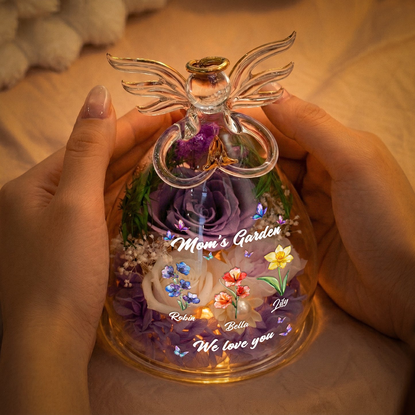 Mom's-Garden,-Grandma's-Garden-Custom-Kids'-Birth-Flower-Personalized-Flower-In-Glass-Angel-Figurines-3