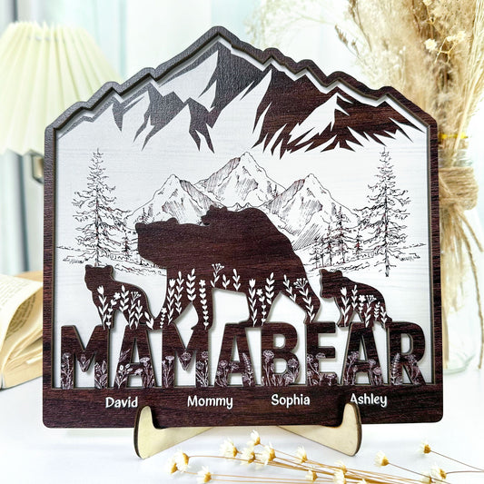 Mommy Bear And Kids - Personalized Wooden Plaque