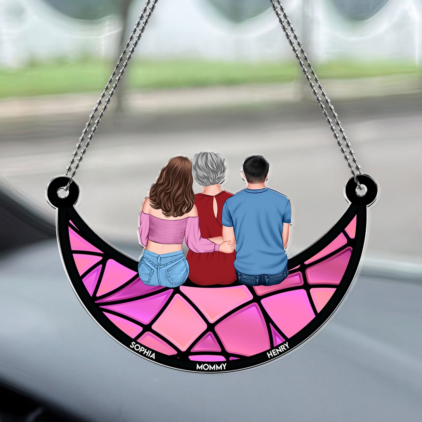 Mommy & Children On The Moon - Personalized Car Ornament