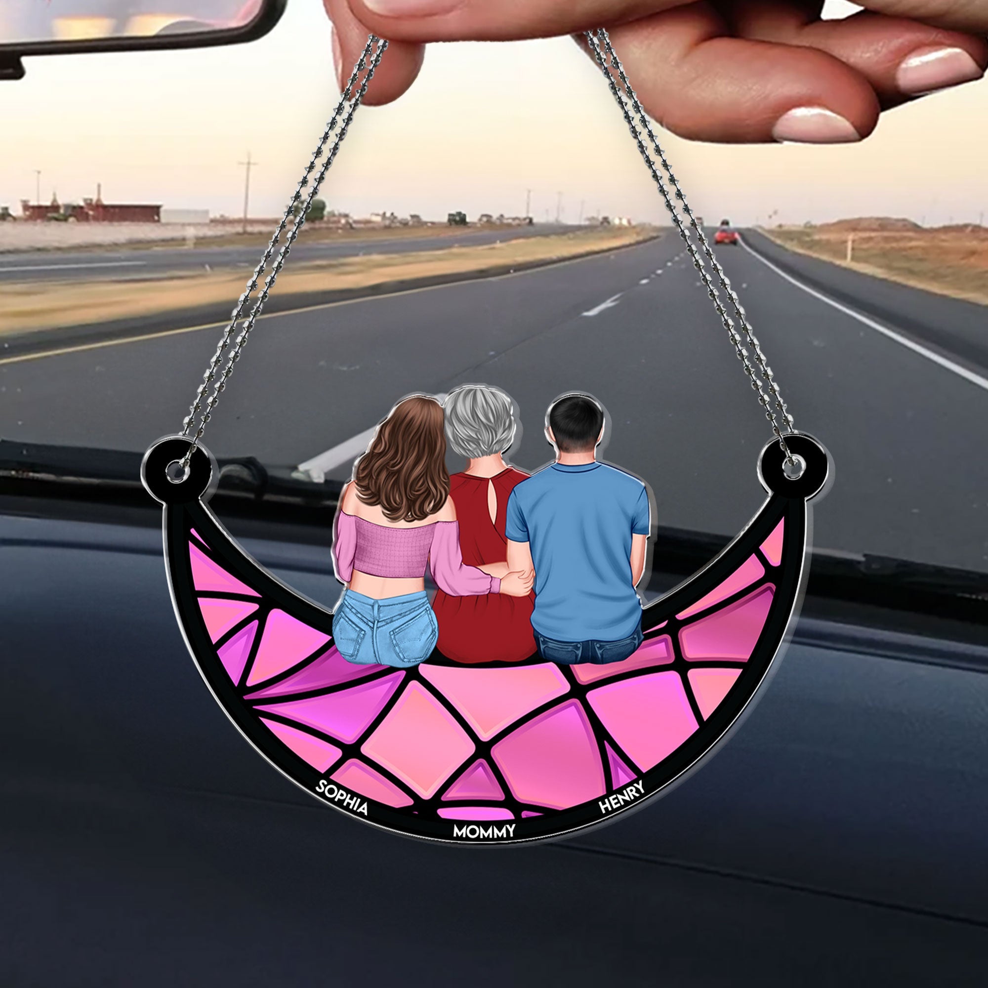 Mommy & Children On The Moon - Personalized Car Ornament