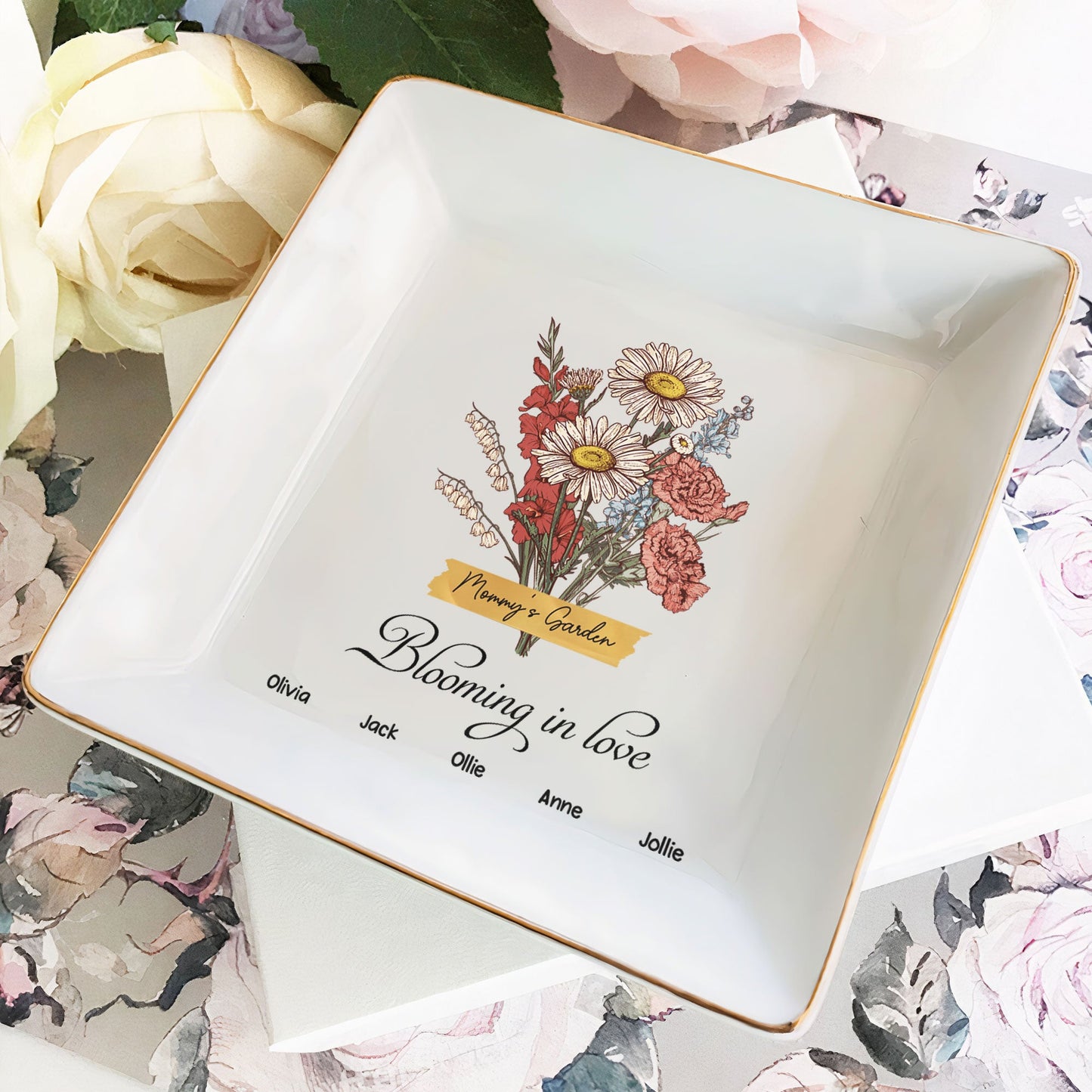 Mommy's Garden - Personalized Jewelry Dish - Birth Month Flower