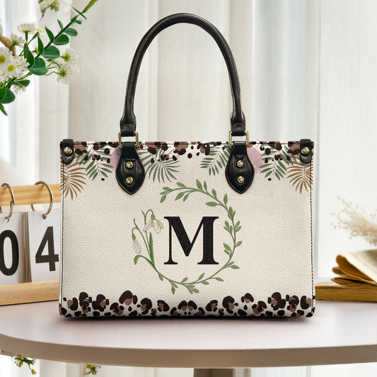 Monogram And Birth Month Flower - Personalized Leather Bag