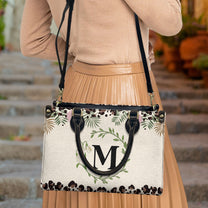 Monogram And Birth Month Flower - Personalized Leather Bag