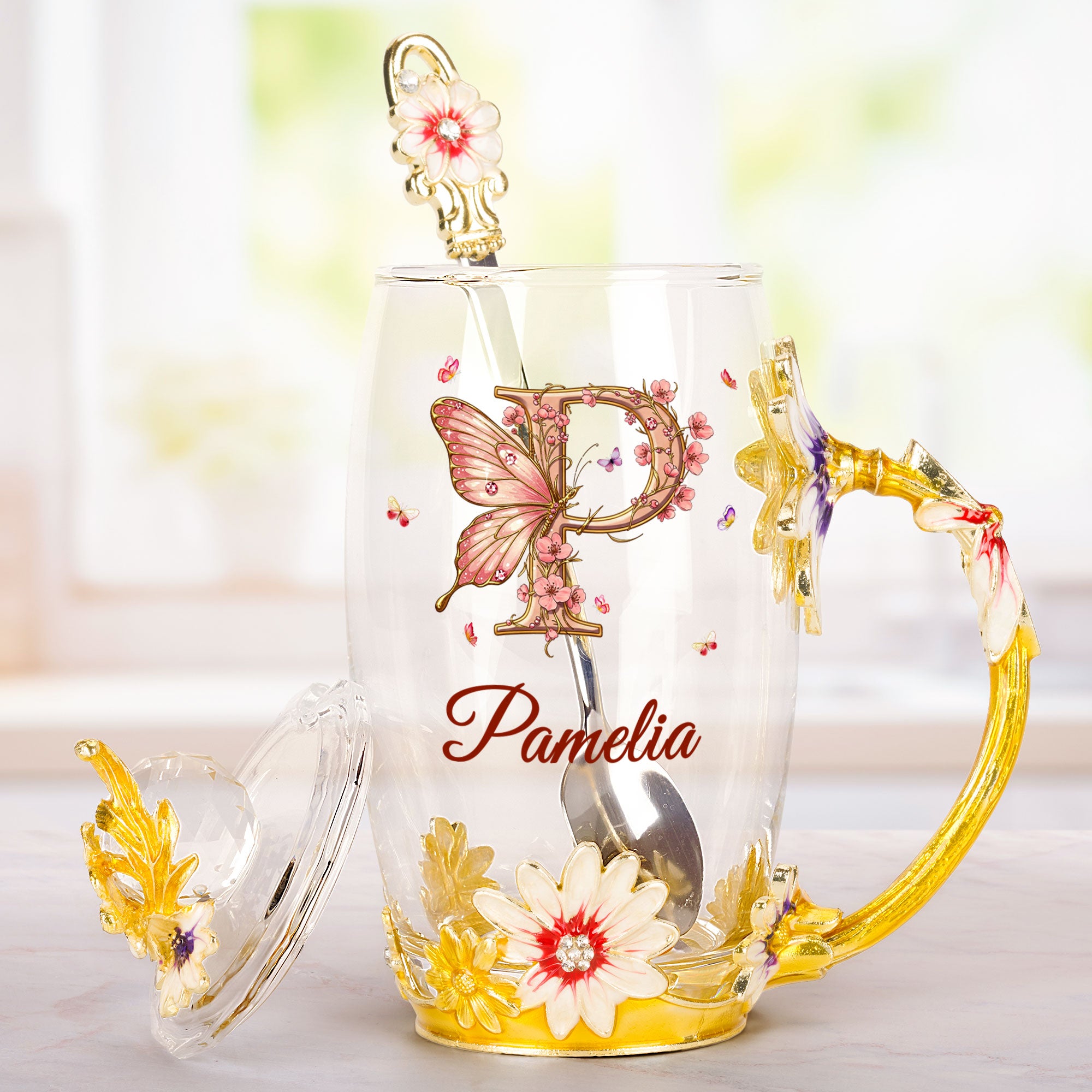 Monogram Cup Custom Name Tea Cup - Personalized Enamel Flower Tea Cup