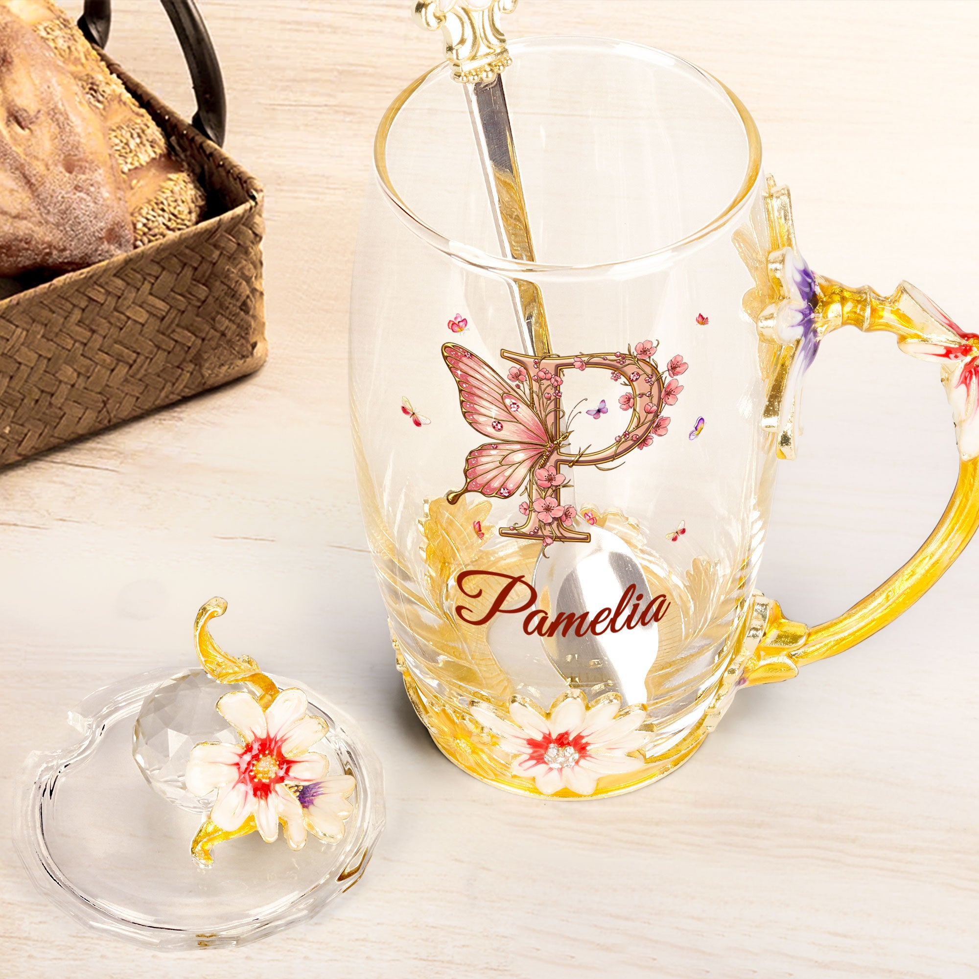 Monogram Cup Custom Name Tea Cup - Personalized Enamel Flower Tea Cup