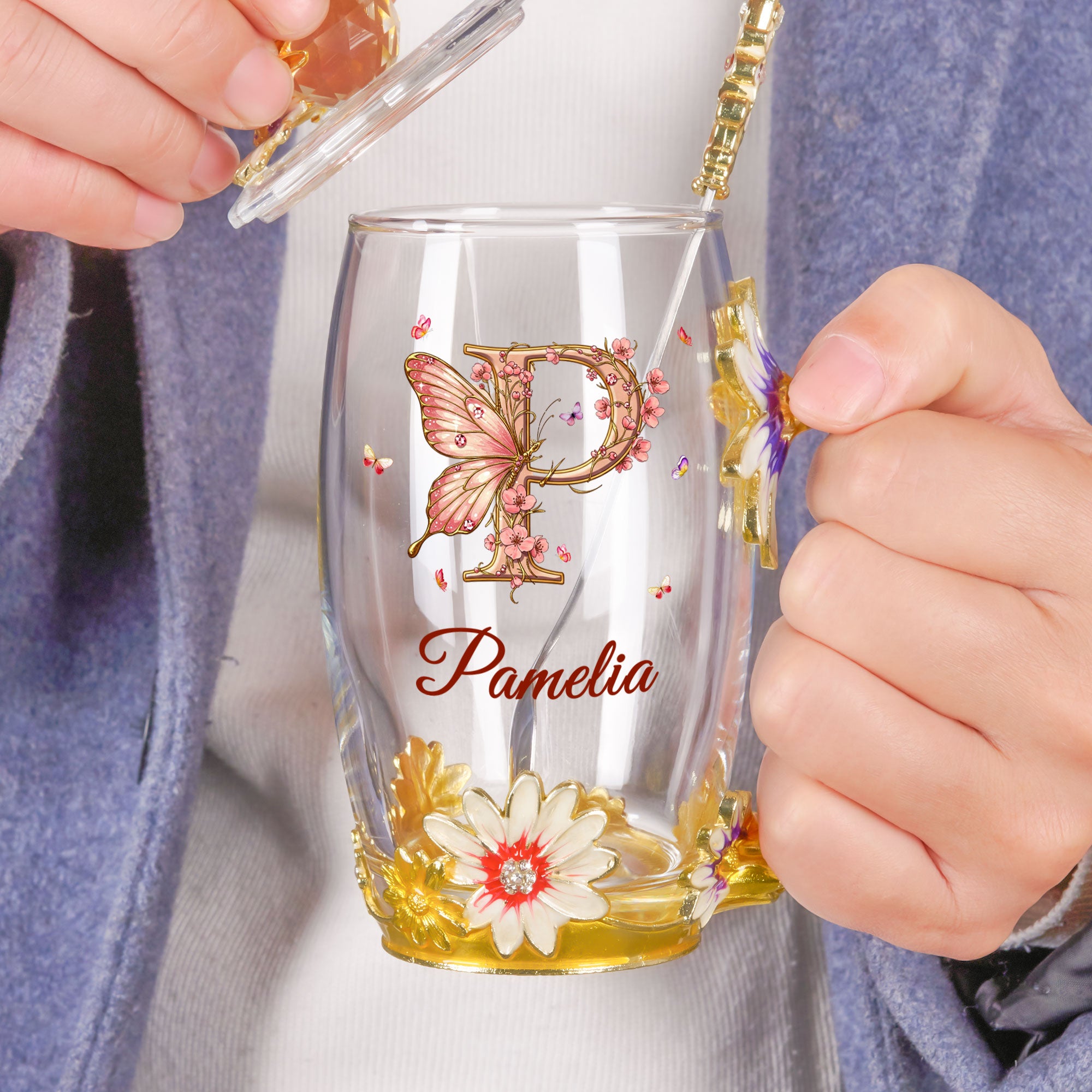 Monogram Cup Custom Name Tea Cup - Personalized Enamel Flower Tea Cup