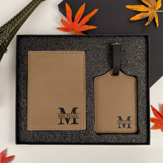 Monogram Initial Name - Personalized Passport Cover And Luggage Tag Travel Set