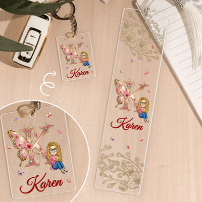 Monogram Letter Book Lovers - Personalized Acrylic Bookmark And Keychain Set